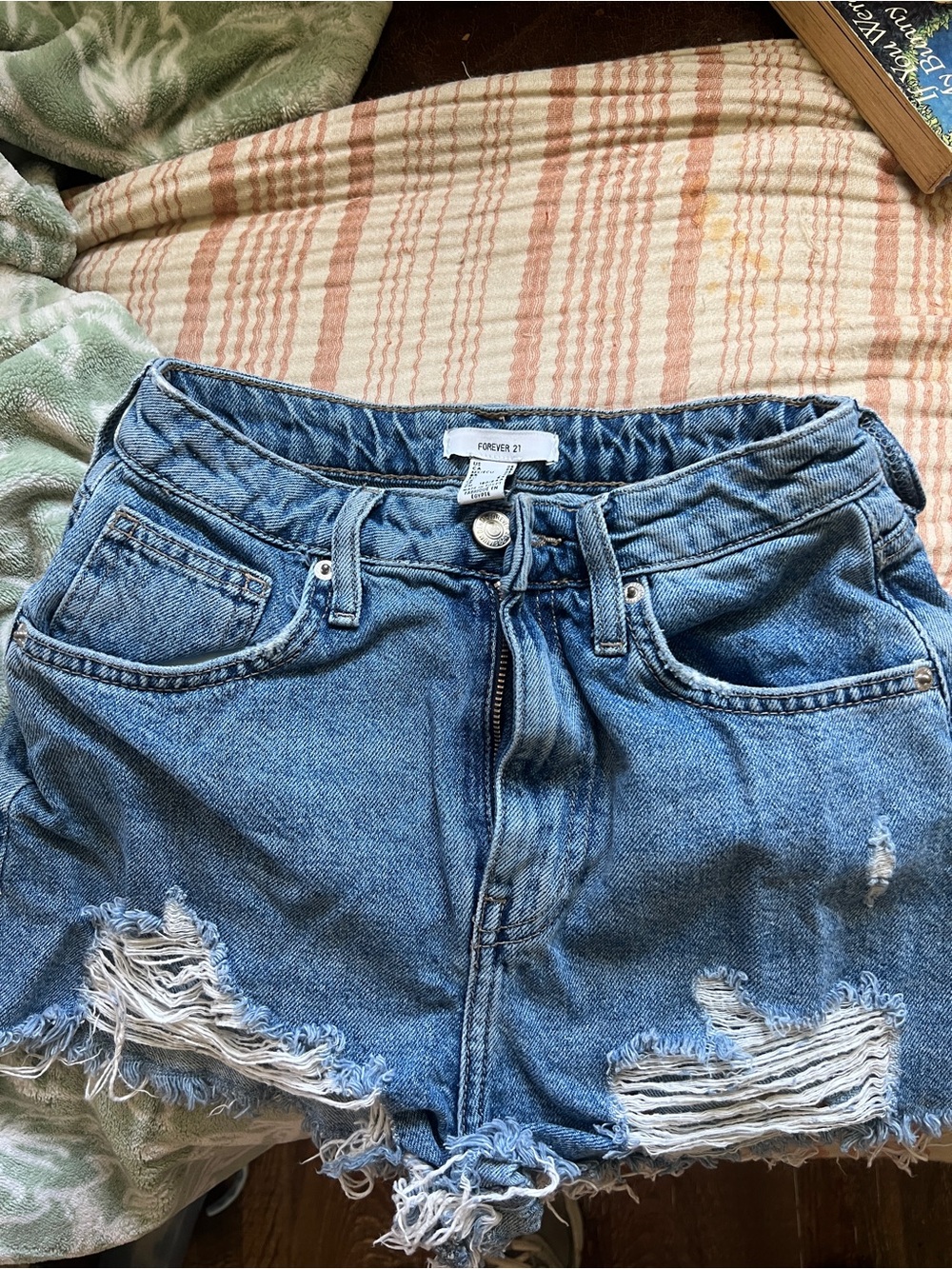 Forever 21 Distressed Blue Denim Jean Shorts